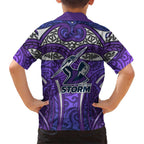 Melbourne Storm Rugby Family Matching Mermaid Dress and Hawaiian Shirt Polynesian Tribal Warrior Lightning Purple Pattern