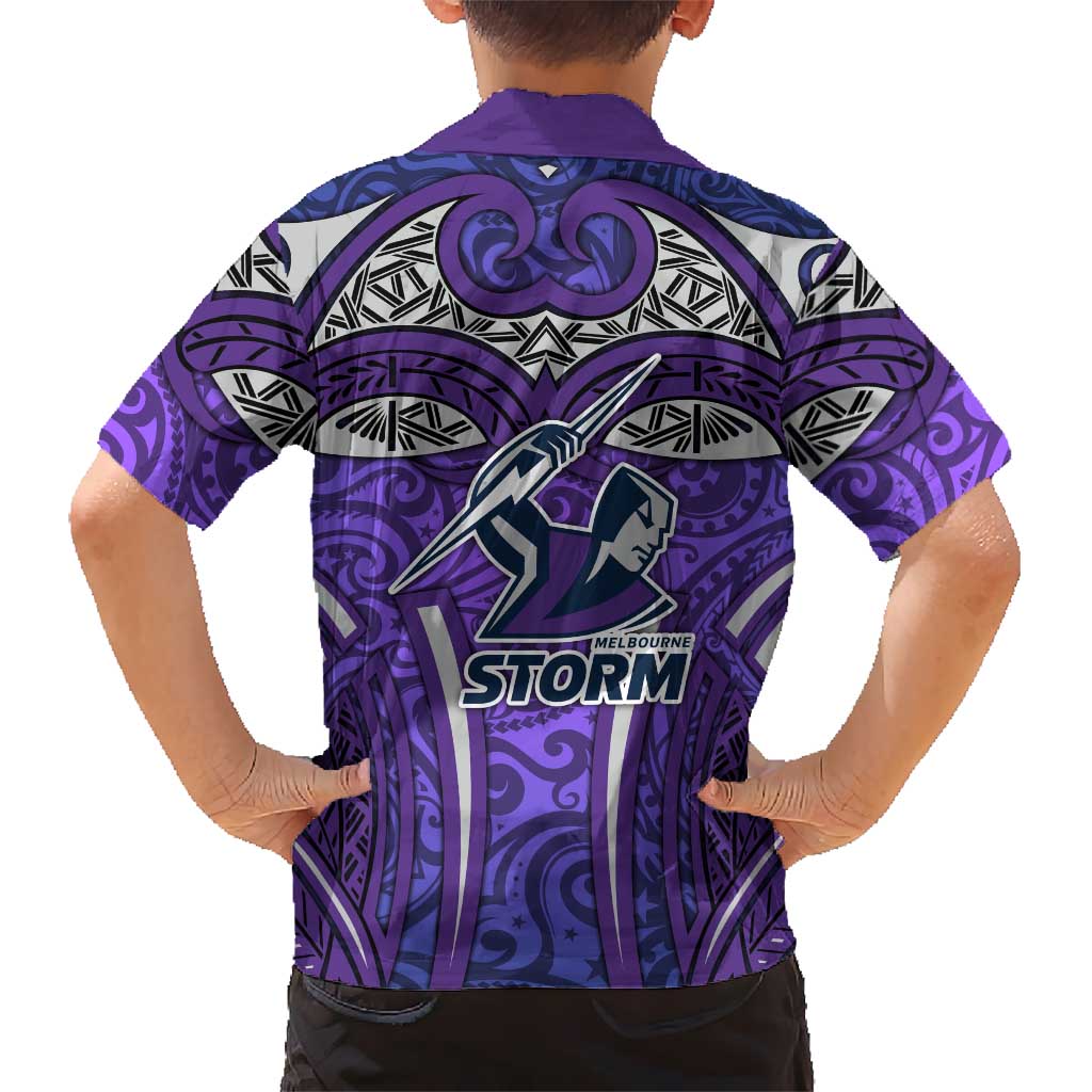 Melbourne Storm Rugby Family Matching Mermaid Dress and Hawaiian Shirt Polynesian Tribal Warrior Lightning Purple Pattern
