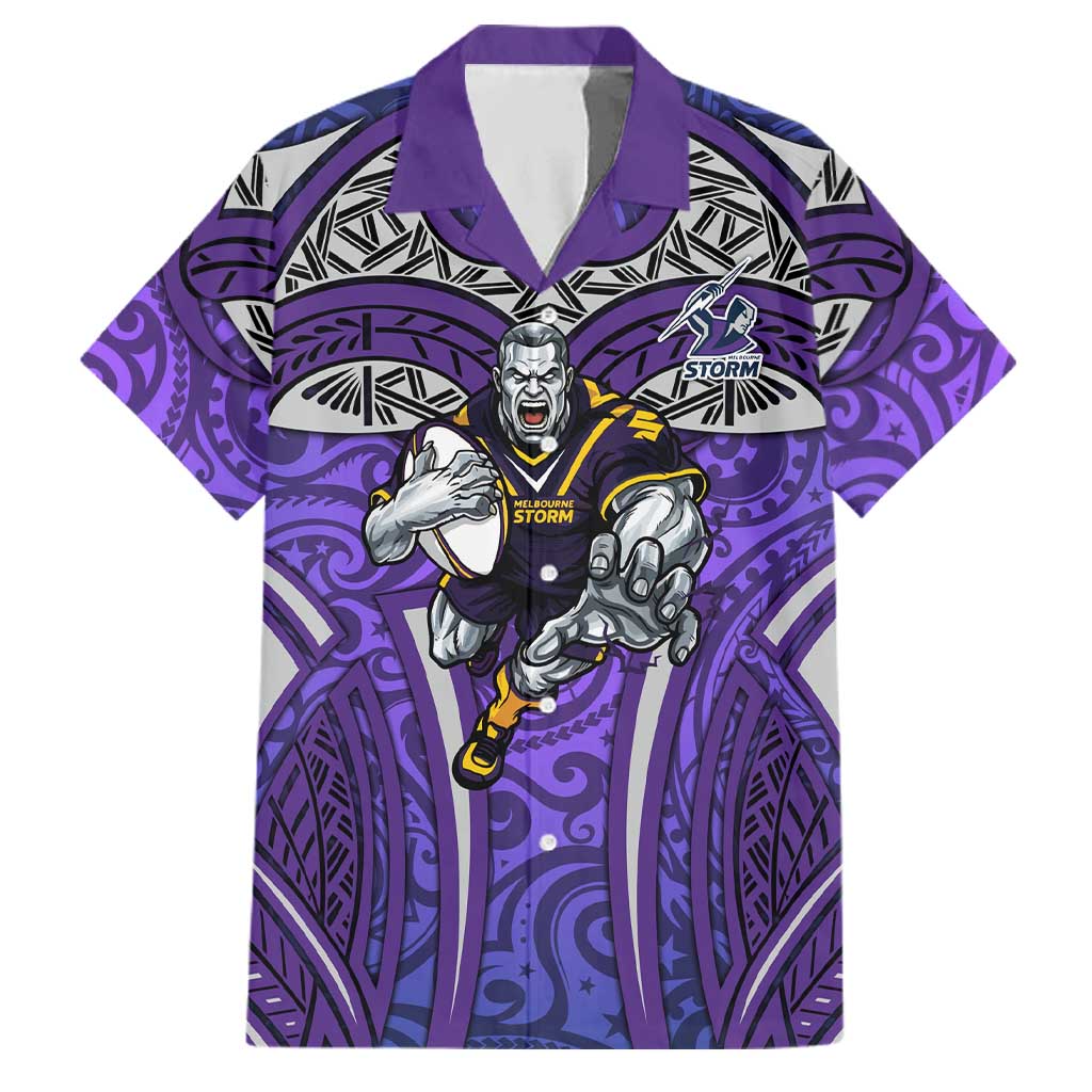 Melbourne Storm Rugby Family Matching Mermaid Dress and Hawaiian Shirt Polynesian Tribal Warrior Lightning Purple Pattern