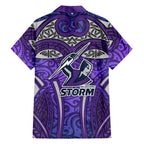 Melbourne Storm Rugby Family Matching Mermaid Dress and Hawaiian Shirt Polynesian Tribal Warrior Lightning Purple Pattern
