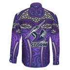 Melbourne Storm Rugby Family Matching Mermaid Dress and Hawaiian Shirt Polynesian Tribal Warrior Lightning Purple Pattern