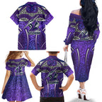 Melbourne Storm Rugby Family Matching Off The Shoulder Long Sleeve Dress and Hawaiian Shirt Polynesian Tribal Warrior Lightning Purple Pattern