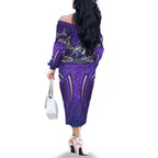 Melbourne Storm Rugby Family Matching Off The Shoulder Long Sleeve Dress and Hawaiian Shirt Polynesian Tribal Warrior Lightning Purple Pattern