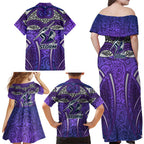 Melbourne Storm Rugby Family Matching Off Shoulder Maxi Dress and Hawaiian Shirt Polynesian Tribal Warrior Lightning Purple Pattern