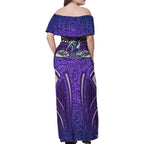 Melbourne Storm Rugby Family Matching Off Shoulder Maxi Dress and Hawaiian Shirt Polynesian Tribal Warrior Lightning Purple Pattern
