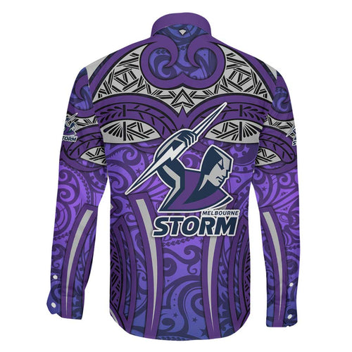 Melbourne Storm Rugby Family Matching Off Shoulder Short Dress and Hawaiian Shirt Polynesian Tribal Warrior Lightning Purple Pattern