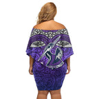 Melbourne Storm Rugby Family Matching Off Shoulder Short Dress and Hawaiian Shirt Polynesian Tribal Warrior Lightning Purple Pattern