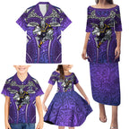 Melbourne Storm Rugby Family Matching Puletasi and Hawaiian Shirt Polynesian Tribal Warrior Lightning Purple Pattern