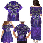 Melbourne Storm Rugby Family Matching Puletasi and Hawaiian Shirt Polynesian Tribal Warrior Lightning Purple Pattern