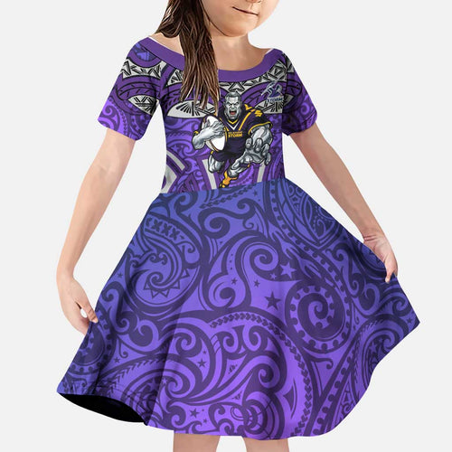 Melbourne Storm Rugby Family Matching Short Sleeve Bodycon Dress and Hawaiian Shirt Polynesian Tribal Warrior Lightning Purple Pattern