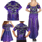 Melbourne Storm Rugby Family Matching Summer Maxi Dress and Hawaiian Shirt Polynesian Tribal Warrior Lightning Purple Pattern