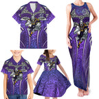 Melbourne Storm Rugby Family Matching Tank Maxi Dress and Hawaiian Shirt Polynesian Tribal Warrior Lightning Purple Pattern