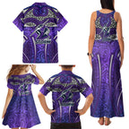 Melbourne Storm Rugby Family Matching Tank Maxi Dress and Hawaiian Shirt Polynesian Tribal Warrior Lightning Purple Pattern