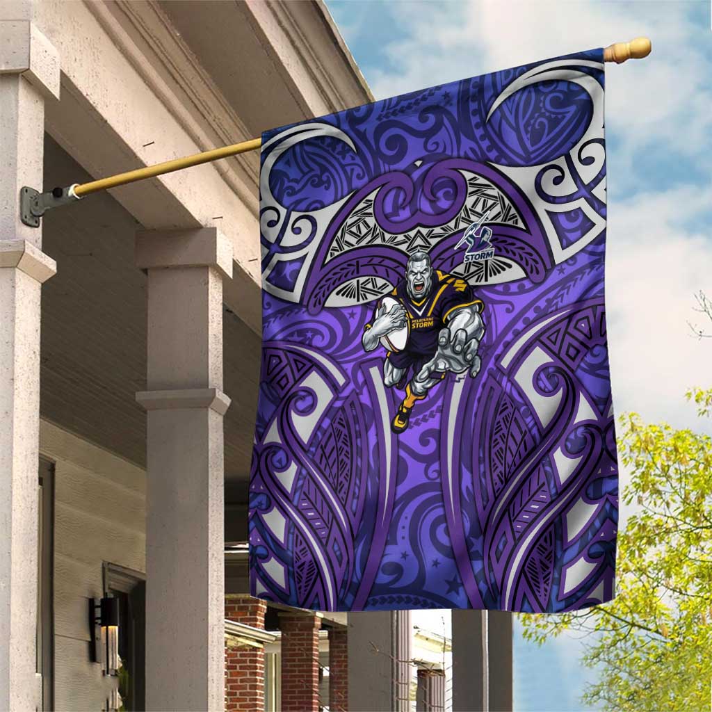 Melbourne Storm Rugby Garden Flag Polynesian Tribal Warrior Lightning Purple Pattern