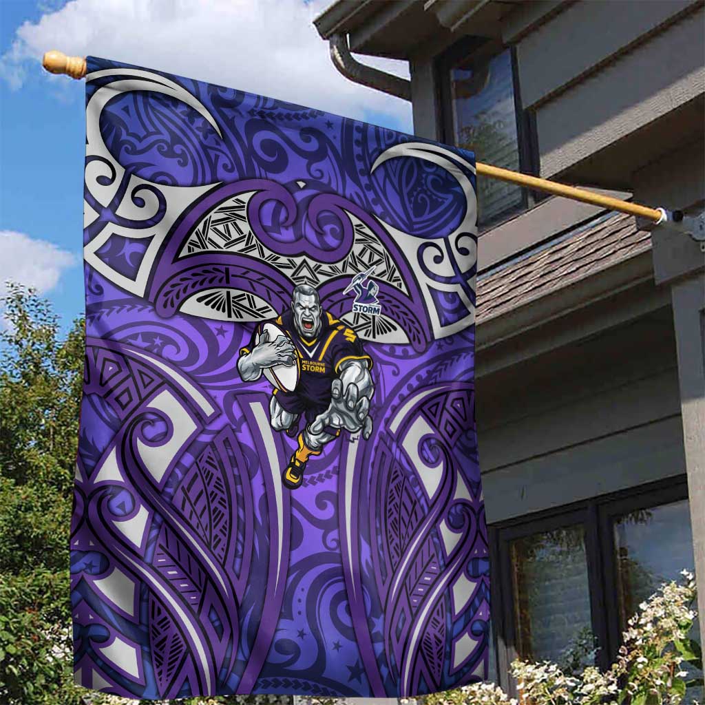 Melbourne Storm Rugby Garden Flag Polynesian Tribal Warrior Lightning Purple Pattern