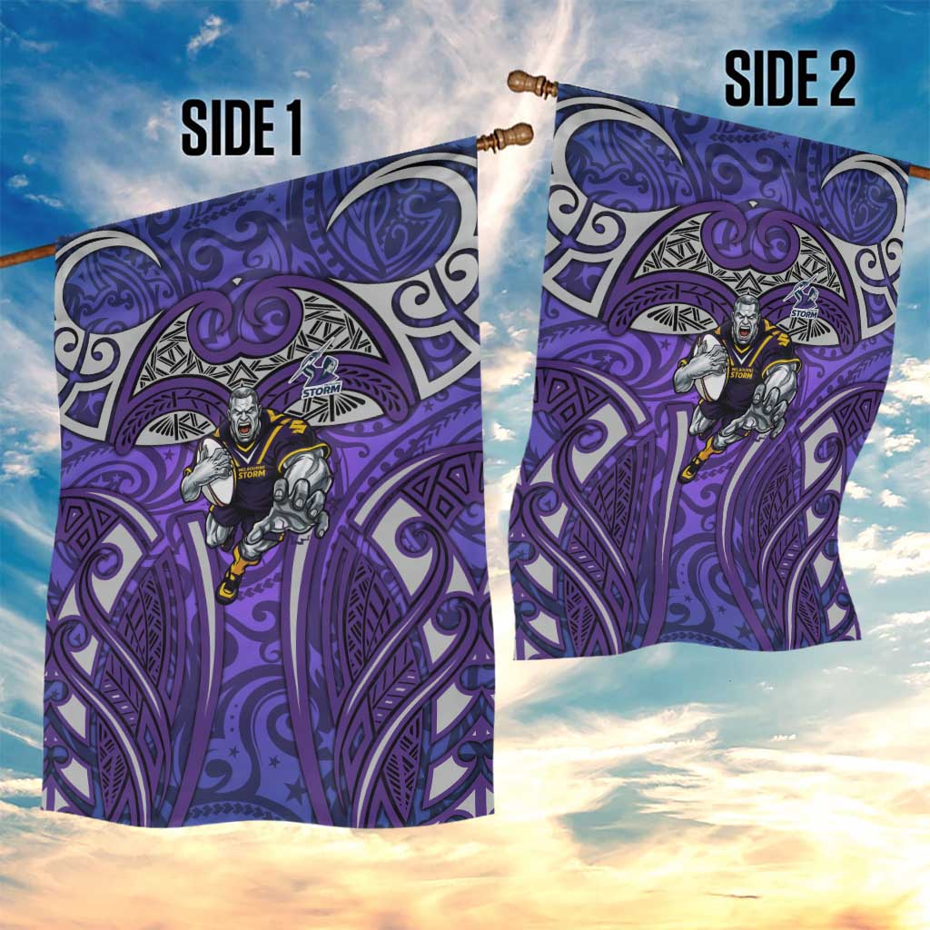 Melbourne Storm Rugby Garden Flag Polynesian Tribal Warrior Lightning Purple Pattern