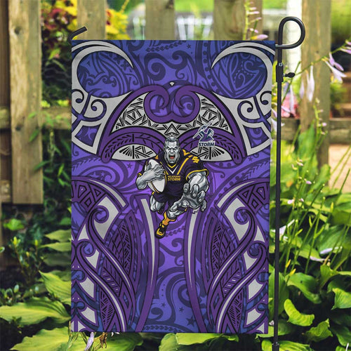Melbourne Storm Rugby Garden Flag Polynesian Tribal Warrior Lightning Purple Pattern