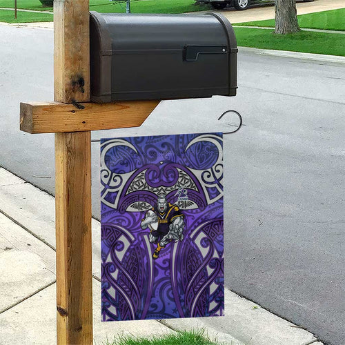 Melbourne Storm Rugby Garden Flag Polynesian Tribal Warrior Lightning Purple Pattern