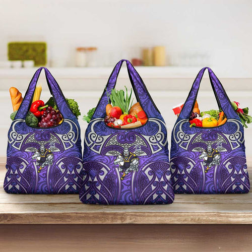 Melbourne Storm Rugby Grocery Bag Polynesian Tribal Warrior Lightning Purple Pattern