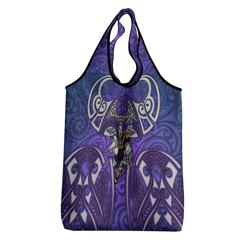 Melbourne Storm Rugby Grocery Bag Polynesian Tribal Warrior Lightning Purple Pattern