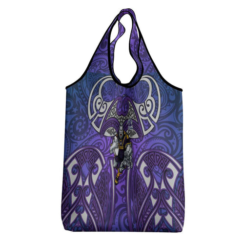 Melbourne Storm Rugby Grocery Bag Polynesian Tribal Warrior Lightning Purple Pattern