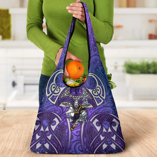 Melbourne Storm Rugby Grocery Bag Polynesian Tribal Warrior Lightning Purple Pattern