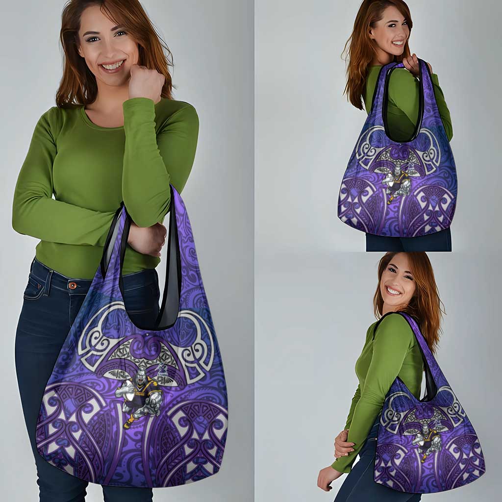 Melbourne Storm Rugby Grocery Bag Polynesian Tribal Warrior Lightning Purple Pattern