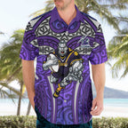 Melbourne Storm Rugby Hawaiian Shirt Polynesian Tribal Warrior Lightning Purple Pattern