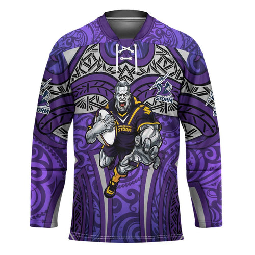 Melbourne Storm Rugby Hockey Jersey Polynesian Tribal Warrior Lightning Purple Pattern