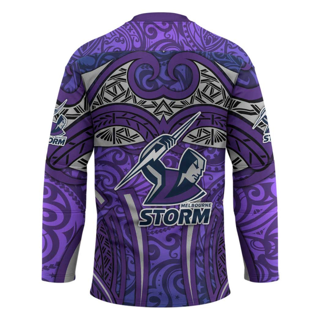 Melbourne Storm Rugby Hockey Jersey Polynesian Tribal Warrior Lightning Purple Pattern