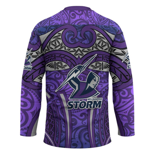 Melbourne Storm Rugby Hockey Jersey Polynesian Tribal Warrior Lightning Purple Pattern