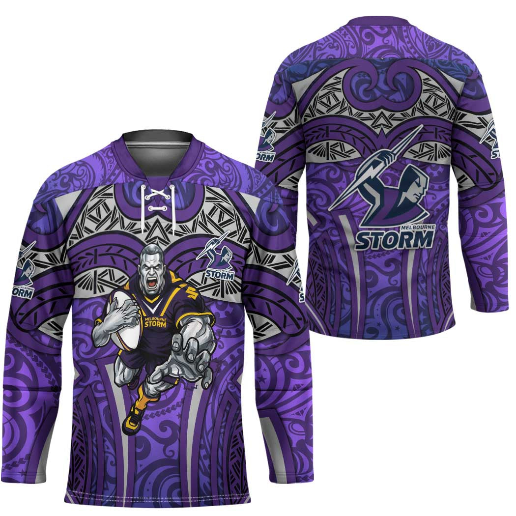 Melbourne Storm Rugby Hockey Jersey Polynesian Tribal Warrior Lightning Purple Pattern