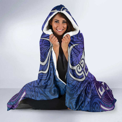 Melbourne Storm Rugby Hooded Blanket Polynesian Tribal Warrior Lightning Purple Pattern
