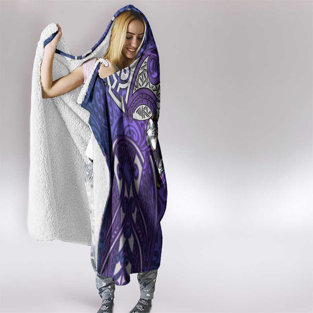 Melbourne Storm Rugby Hooded Blanket Polynesian Tribal Warrior Lightning Purple Pattern