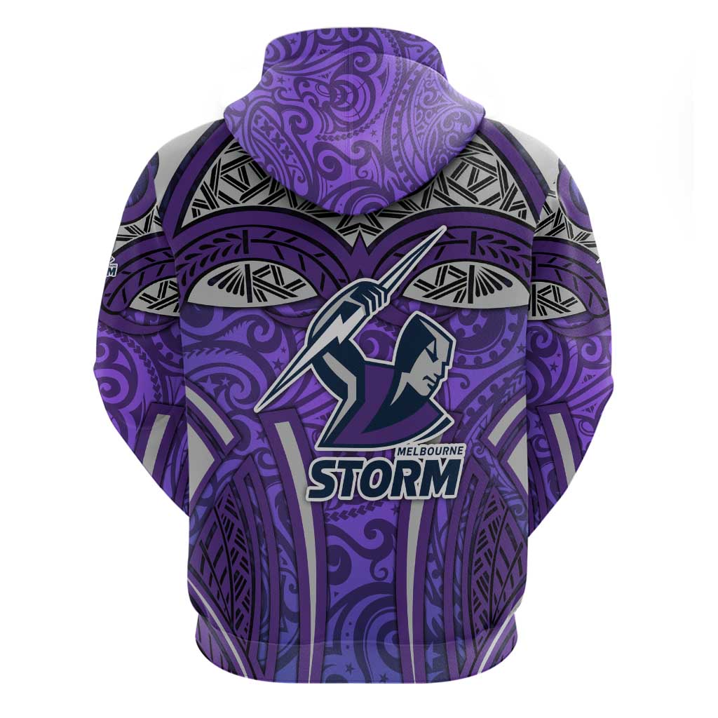 Melbourne Storm Rugby Hoodie Polynesian Tribal Warrior Lightning Purple Pattern