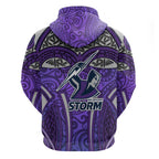 Melbourne Storm Rugby Hoodie Polynesian Tribal Warrior Lightning Purple Pattern
