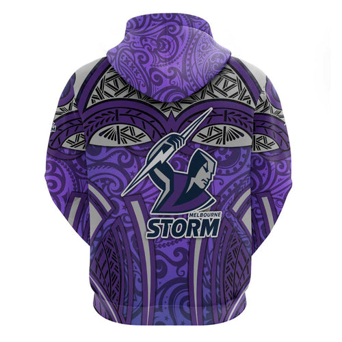 Melbourne Storm Rugby Hoodie Polynesian Tribal Warrior Lightning Purple Pattern