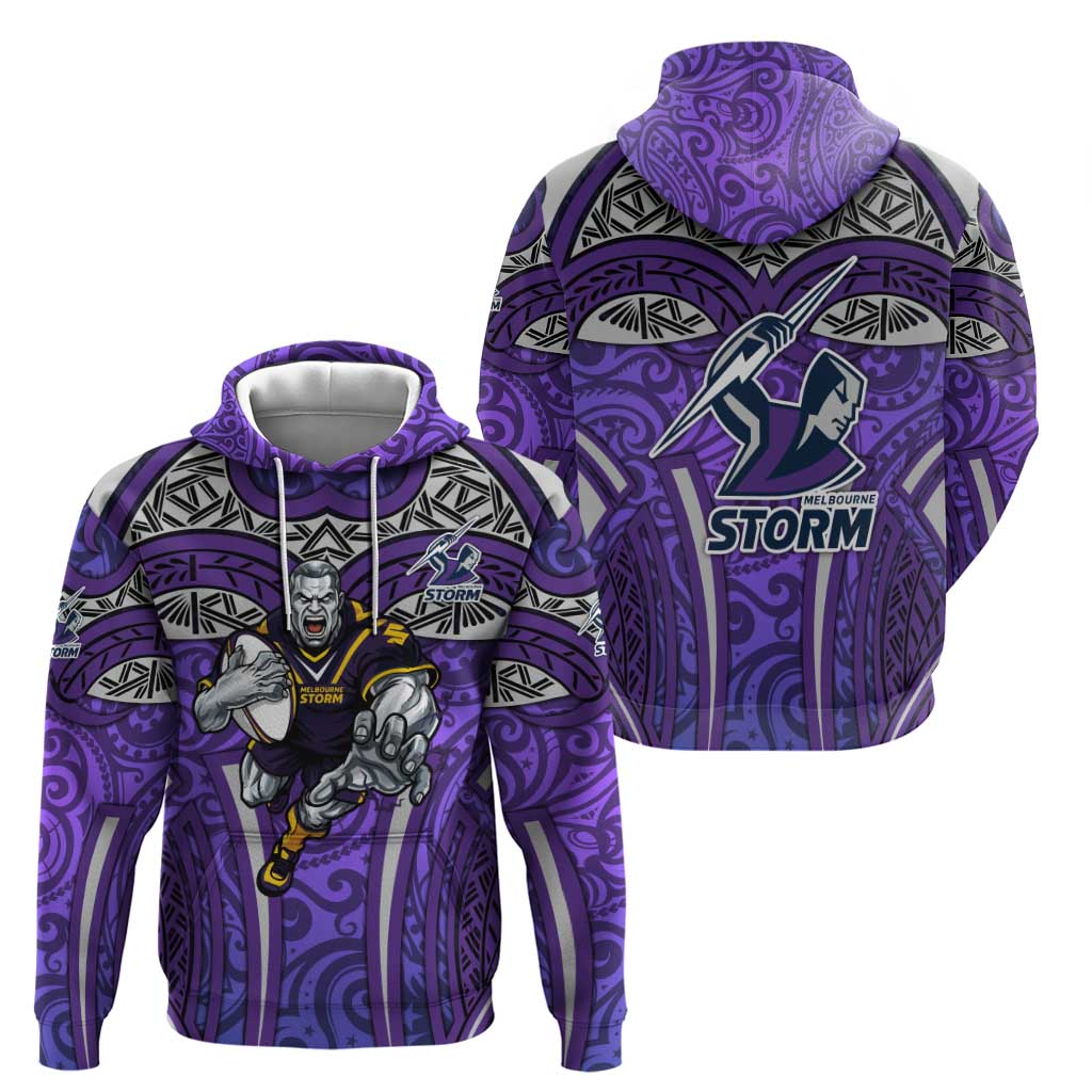 Melbourne Storm Rugby Hoodie Polynesian Tribal Warrior Lightning Purple Pattern