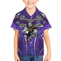 Melbourne Storm Rugby Kid Hawaiian Shirt Polynesian Tribal Warrior Lightning Purple Pattern