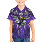 Melbourne Storm Rugby Kid Hawaiian Shirt Polynesian Tribal Warrior Lightning Purple Pattern