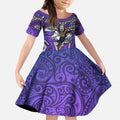 Melbourne Storm Rugby Kid Short Sleeve Dress Polynesian Tribal Warrior Lightning Purple Pattern