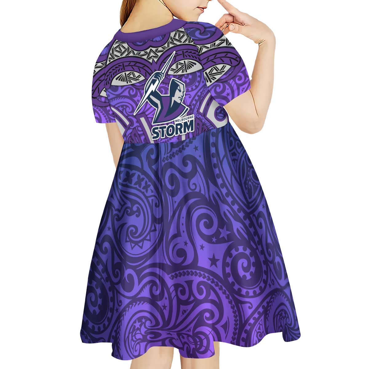 Melbourne Storm Rugby Kid Short Sleeve Dress Polynesian Tribal Warrior Lightning Purple Pattern