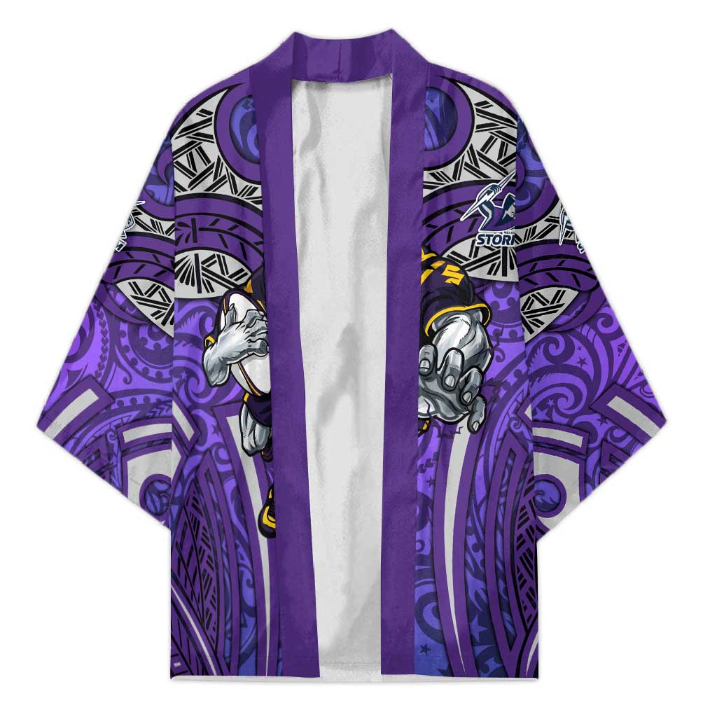 Melbourne Storm Rugby Kimono Polynesian Tribal Warrior Lightning Purple Pattern