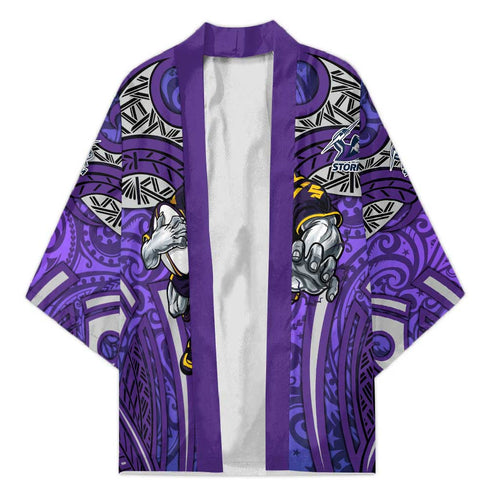 Melbourne Storm Rugby Kimono Polynesian Tribal Warrior Lightning Purple Pattern