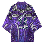 Melbourne Storm Rugby Kimono Polynesian Tribal Warrior Lightning Purple Pattern