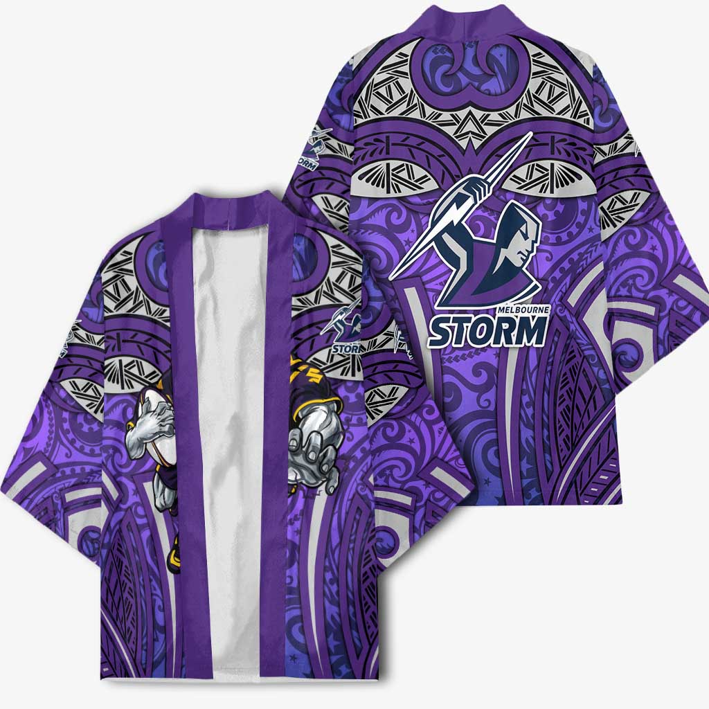 Melbourne Storm Rugby Kimono Polynesian Tribal Warrior Lightning Purple Pattern