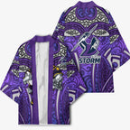 Melbourne Storm Rugby Kimono Polynesian Tribal Warrior Lightning Purple Pattern
