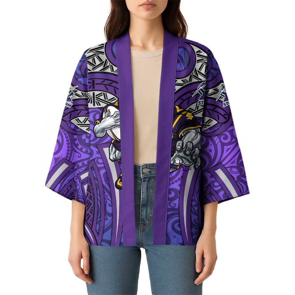 Melbourne Storm Rugby Kimono Polynesian Tribal Warrior Lightning Purple Pattern