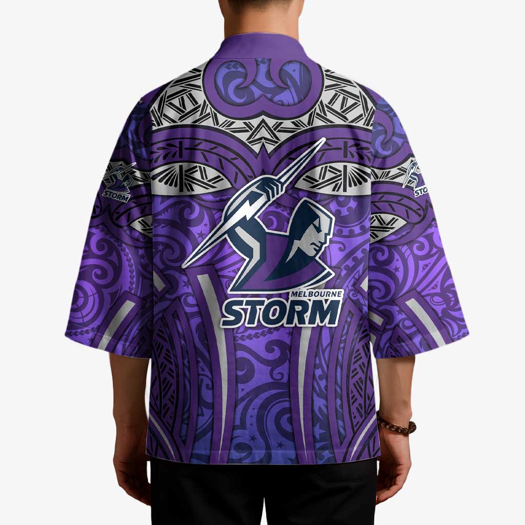 Melbourne Storm Rugby Kimono Polynesian Tribal Warrior Lightning Purple Pattern