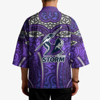 Melbourne Storm Rugby Kimono Polynesian Tribal Warrior Lightning Purple Pattern
